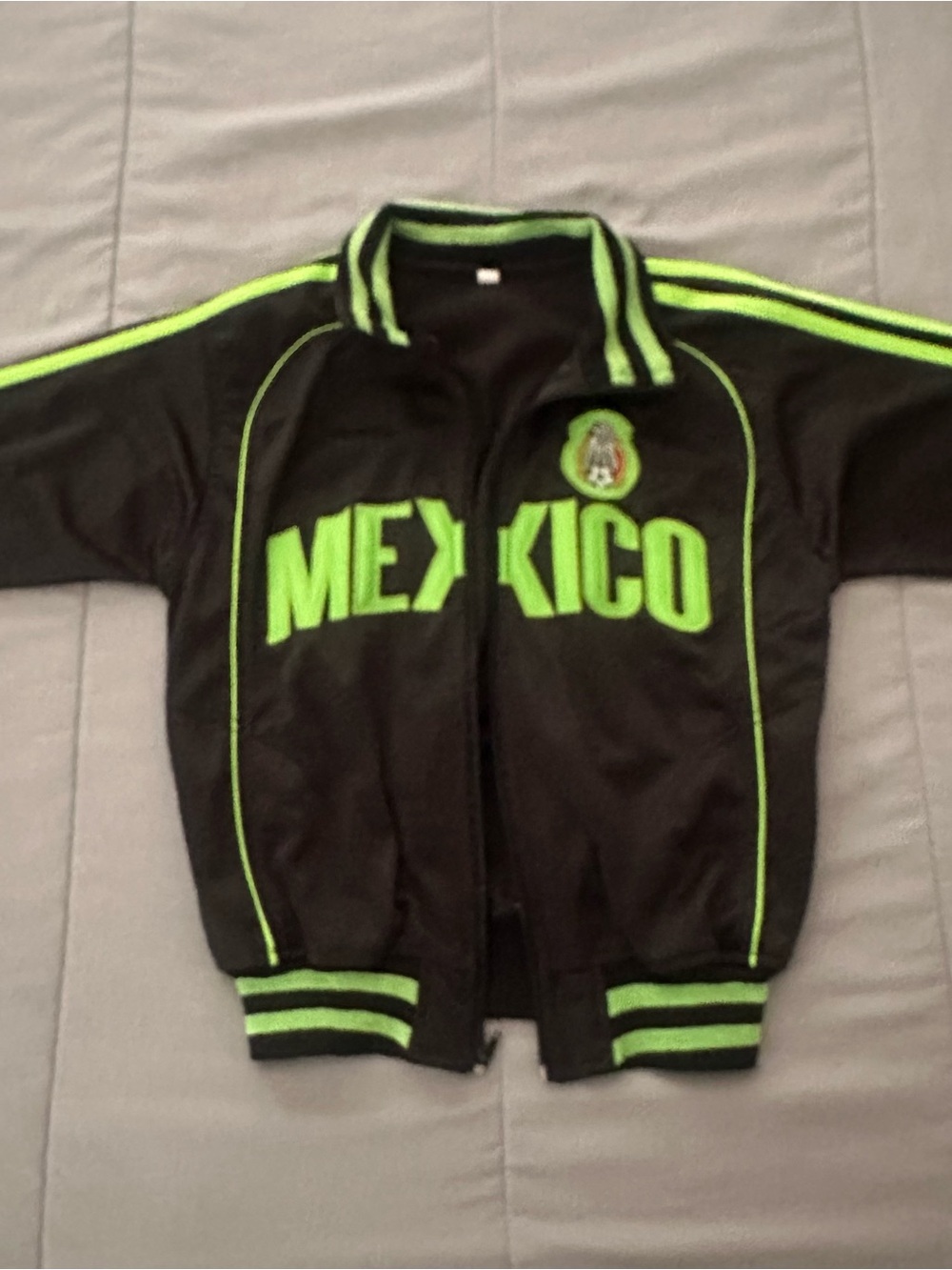Black Mexico Track Jacket with Neon Green Trim